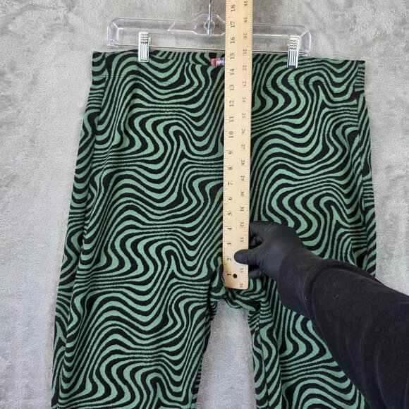 Urban Outfitters Pants Womens 3XL Green Black Flare Stretch Knit Swirl Op Art - Picture 3 of 11